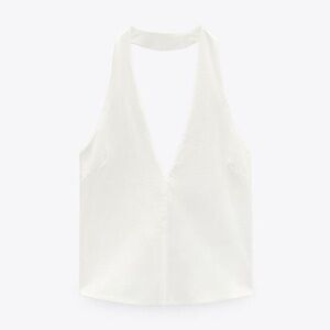 Zara Elegant White Tied Halter Top